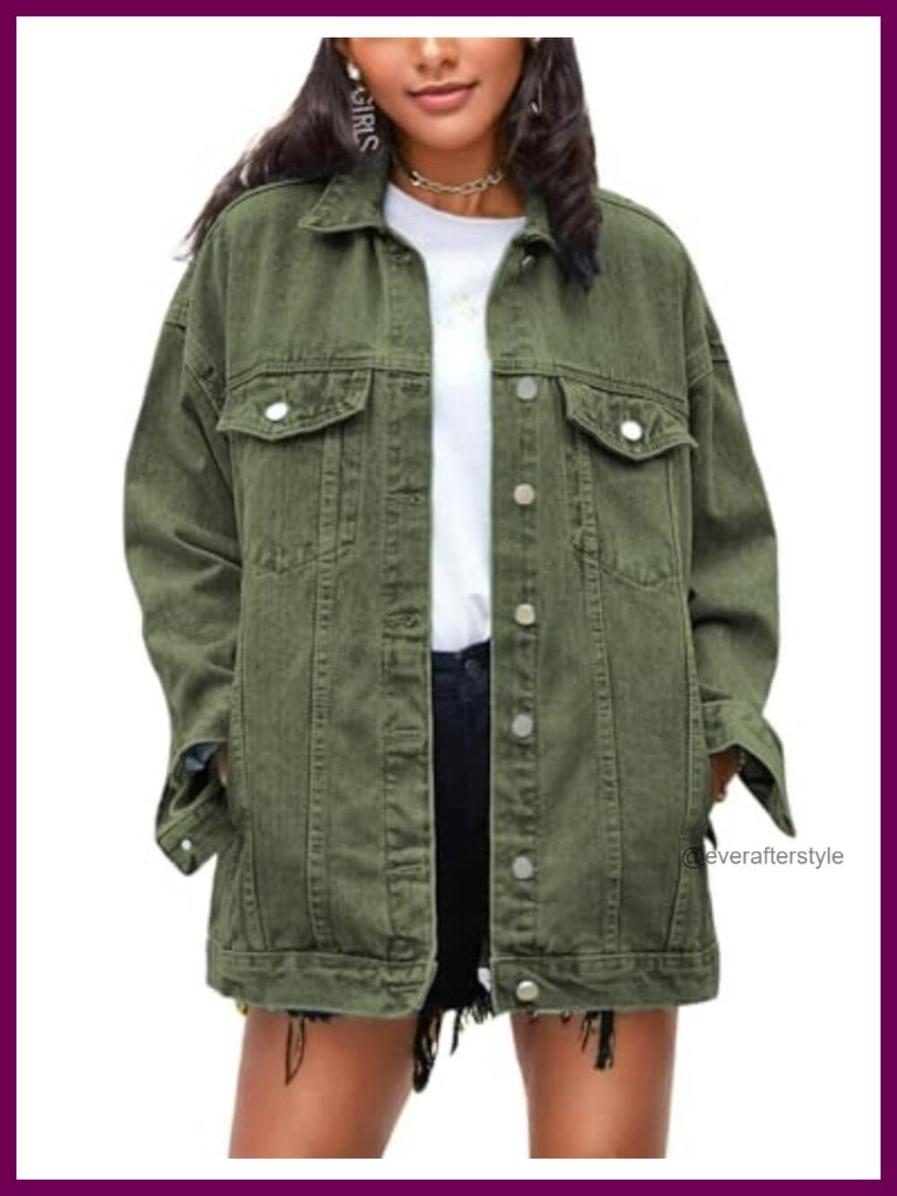 Oversized Denim Jacket Loose Fit Mid Length Casual Jean Coat Button Up